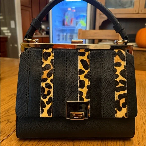 Dune London Black and Animal Print Satchel - Picture 1 of 5